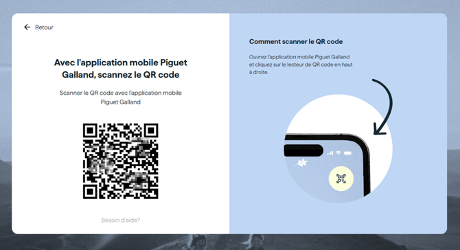 Scan QR code Application eBanking Piguet Galland